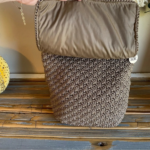 The Sak Neutral Taupe Woven Crochet Flap Shoulder Bag - Picture 9 of 12